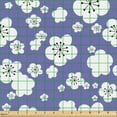thumbnail image 2 of Ambesonne Cherry Blossom Fabric by the Yard Upholstery, Sakura Abstract Art, 3 Yards, Dark Ceil Blue and White, 2 of 5