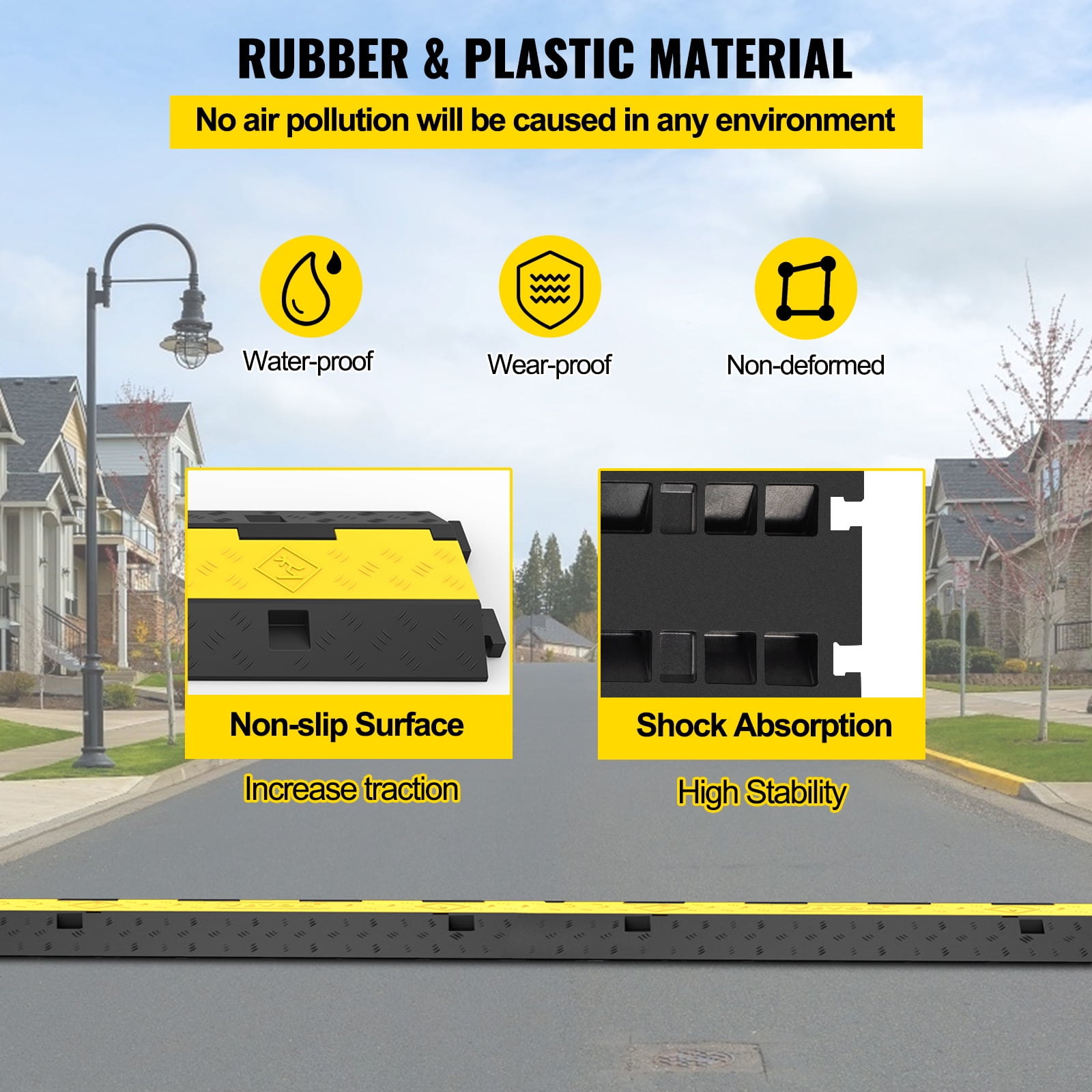SKYSHALO Cable Protector Ramp, 5 Packs 2 Channels Speed Bump Hump, Rubber Modular Speed Bump Rated 11000 lbs Load Capacity
