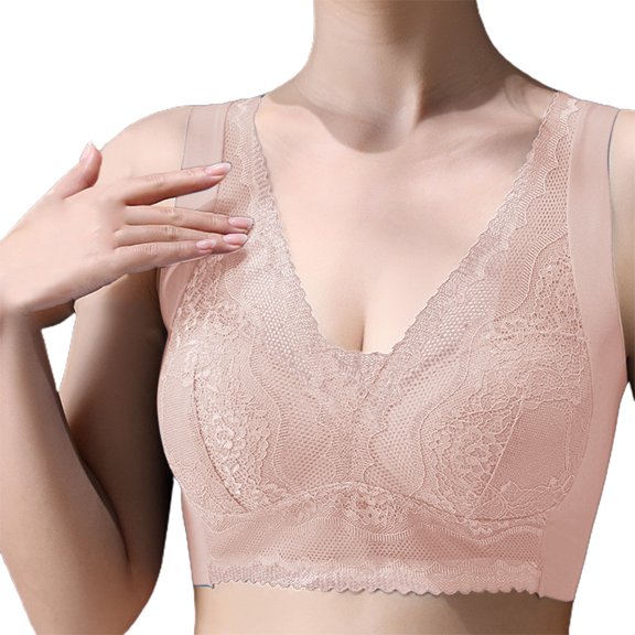 Vedolay Sports Bras Women's Plus Size Bras Full Coverage Lace Underwire Unlined Bra,Beige XXL