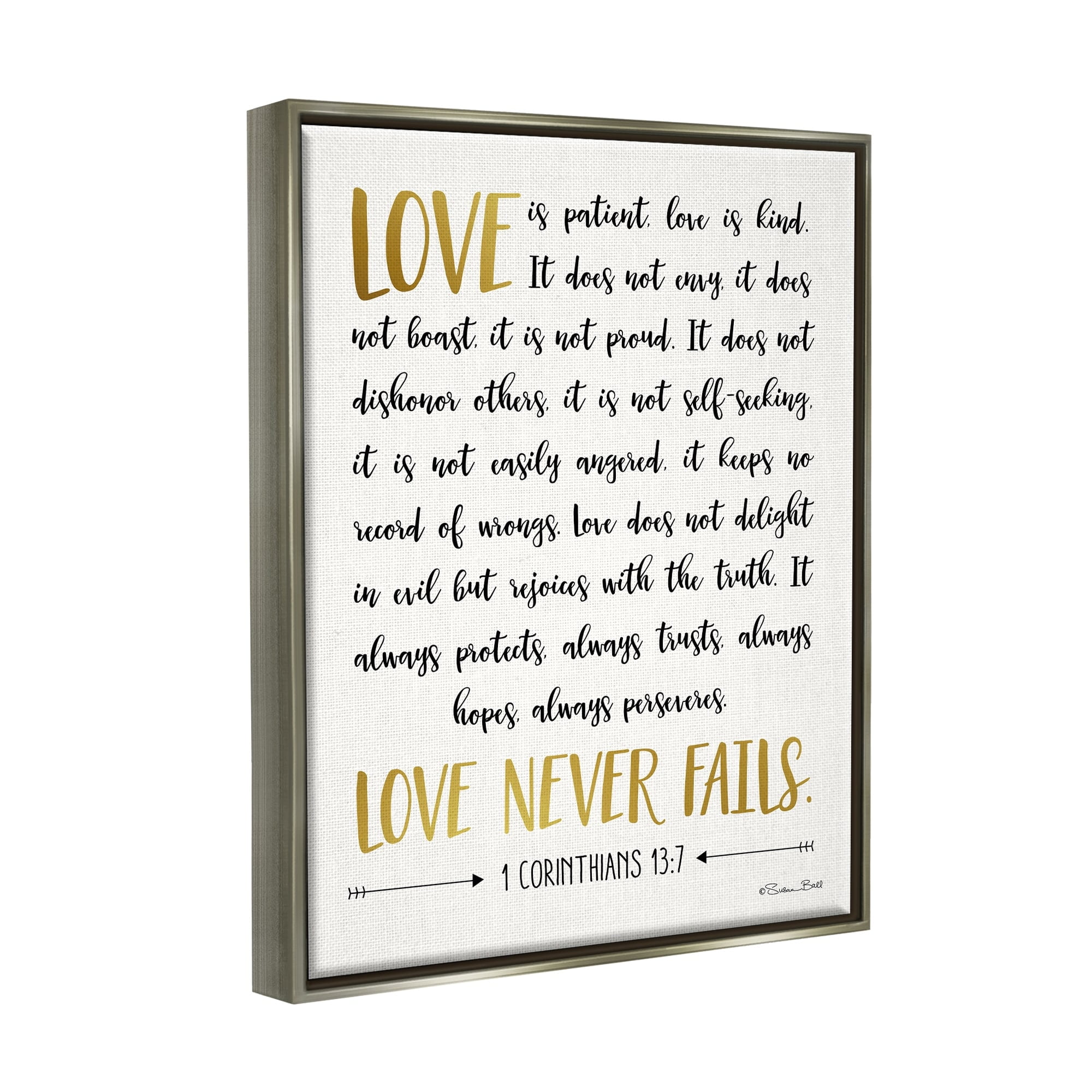 Stupell Industries Love Is Patient Psalm Faith Based Word Design Luster Gray Framed Floating Canvas Wall Art, 24x30, by Susan Ball