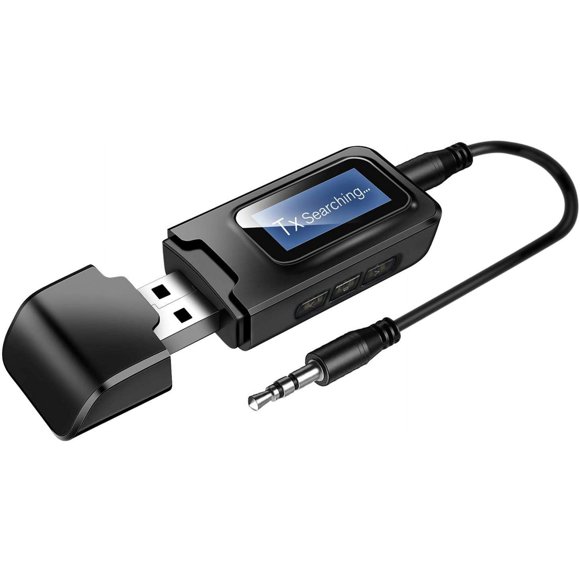 Bluetooth 5.0 Transmitter and Receiver with LCD Display 2 in 1 Portable Visualization Bluetooth Adapter