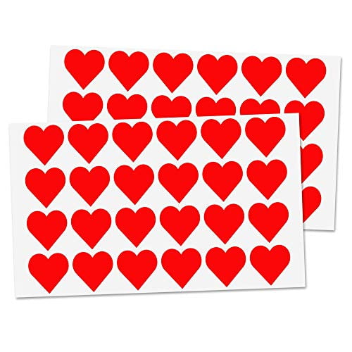 50 Sheets Pack of 1200 1 Red Heart Sticker Labels 