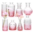 thumbnail image 1 of Set de jarrones de cristal con forma de flor rosa Brajttt, estilo vintage, 8 unidades, 1 of 8