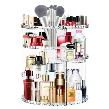 Rotating Makeup Organizer and Storage Perfume Organizer for Vanity Dresser Cosmetics Organizer 4 Trays Adjustable Cosmetic Storage Cases
