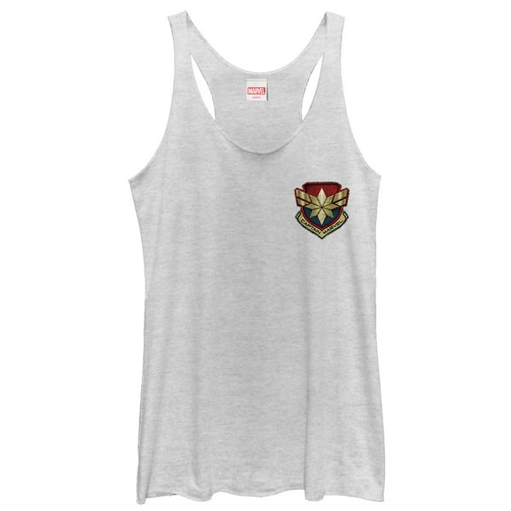 Women's Marvel Captain Marvel Star Symbol Woven Print Racerback Tank Top White Heather Medium