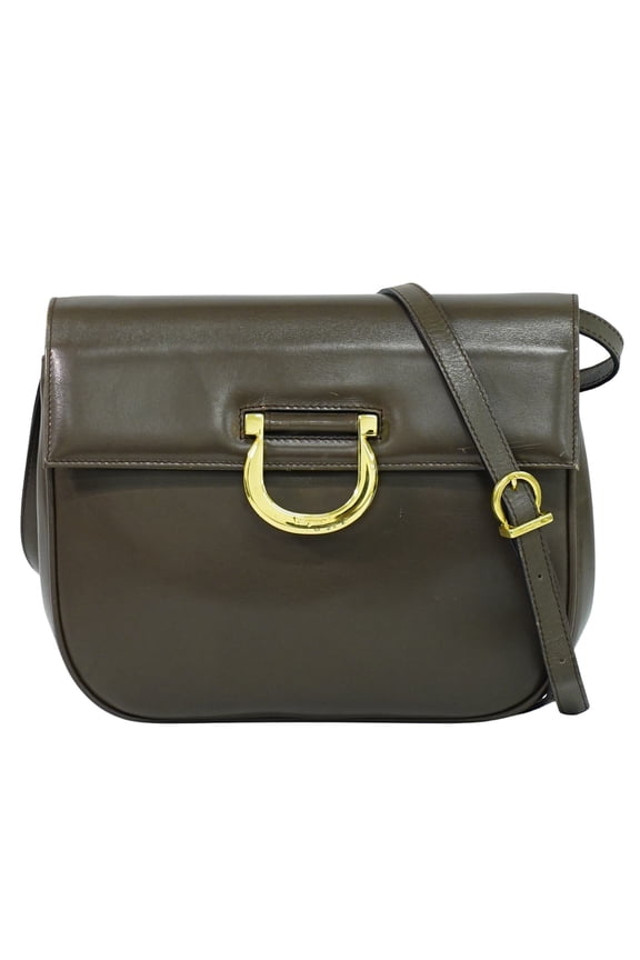 Pre-Owned Salvatore Ferragamo Gancini Shoulder Bag Leather Brown Leather Shoulder Bag Bag