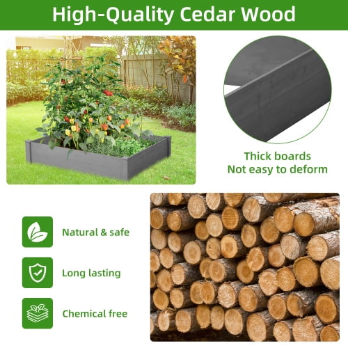 Howcool Outdoor Raised Garden Bed, Square Wooden Planter Box for Vegetables & Flowers, Above Ground Gardening Bed, Tool-Free Easy Assembly for Backyard Patio, Gray,48x48x10''