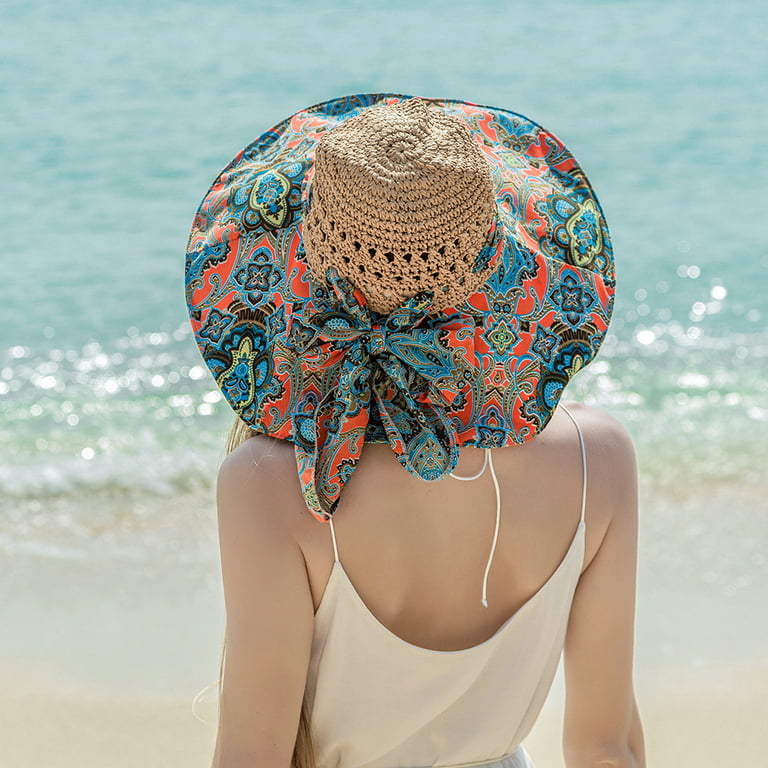 Klzo Summer Sun Hats for Women Wide Brim Bohemian Beach Hats for Women Girls