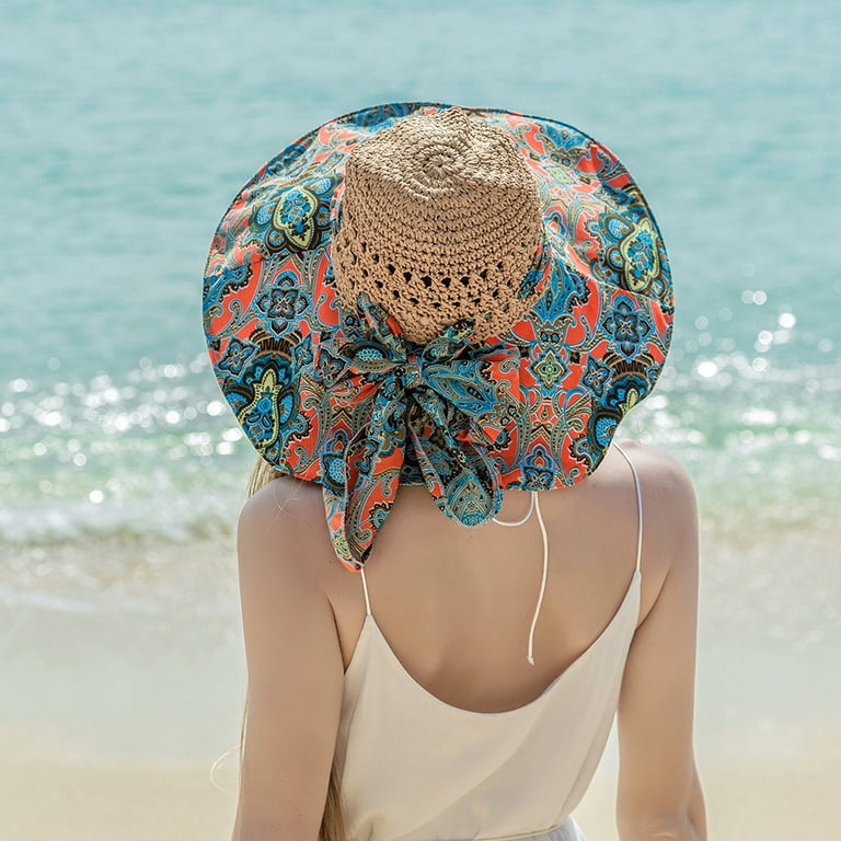 Klzo Summer Sun Hats for Women Wide Brim Bohemian Beach Hats for Women Girls