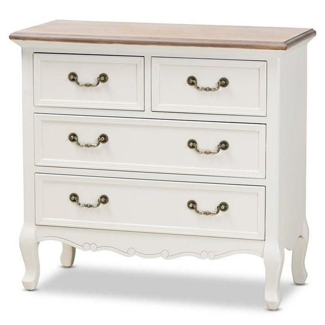Baxton Studio Amalie Antique Style Campagnard Français Cottage Bicolore Blanc et Chêne Fini Commode d'Appoint à 4 Tiroirs