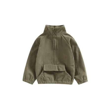 

Bagilaanoe Toddler Baby Girl Boy Corduroy Sweatshirt Long Sleeve Stand Collar Half Zip Pullover 6M 9M 12M 18M 24M 3T Kids Fall Loose Tee Tops
