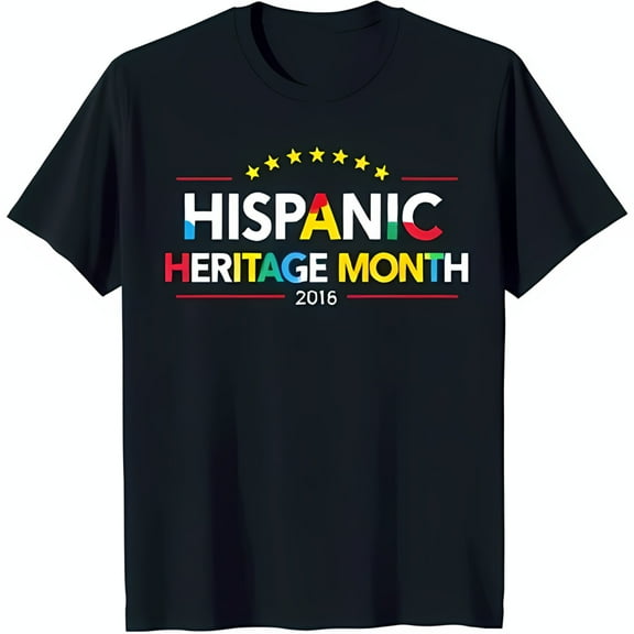 Colorful Hispanic Heritage Month Graphic Tee with Stars Black T-Shirt