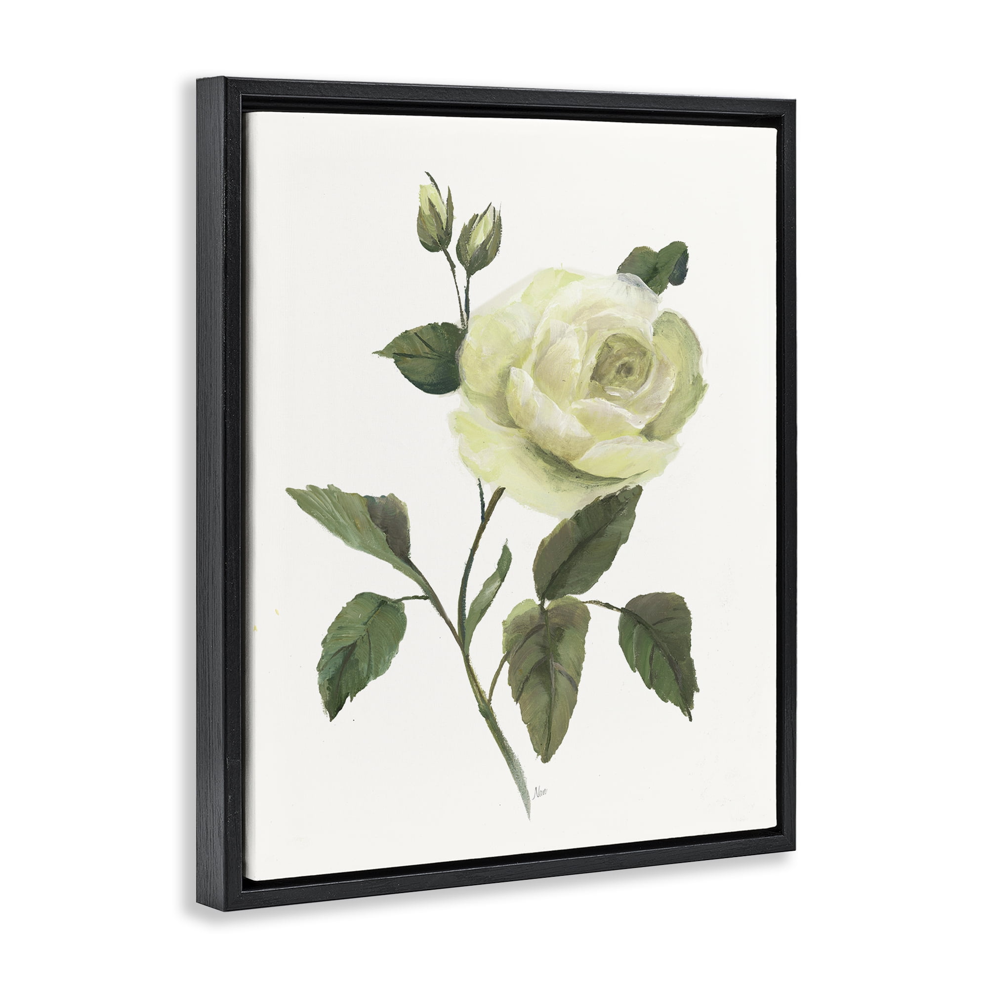 Stupell Industries Cream Garden Rose with Buds Black Framed Floater Canvas Wall Art, design by Nan