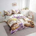 thumbnail image 4 of Manfei Teen Purple Lavender 7-Piece Bedding Comforter Set, Rustic Flower Floral King Bedding Sets, Vintage Oil Printing Reversible Bed Sheets, Lightweight Room Decor, 4 of 8