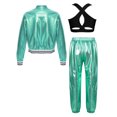 thumbnail image 2 of Haitryli Kids Girls Metallic Hip Hop Jazz Dance Outfit Long Sleeve Bomber Jacket Outwear Vest Top with Harem Pants Set Blue Green 16, 2 of 5