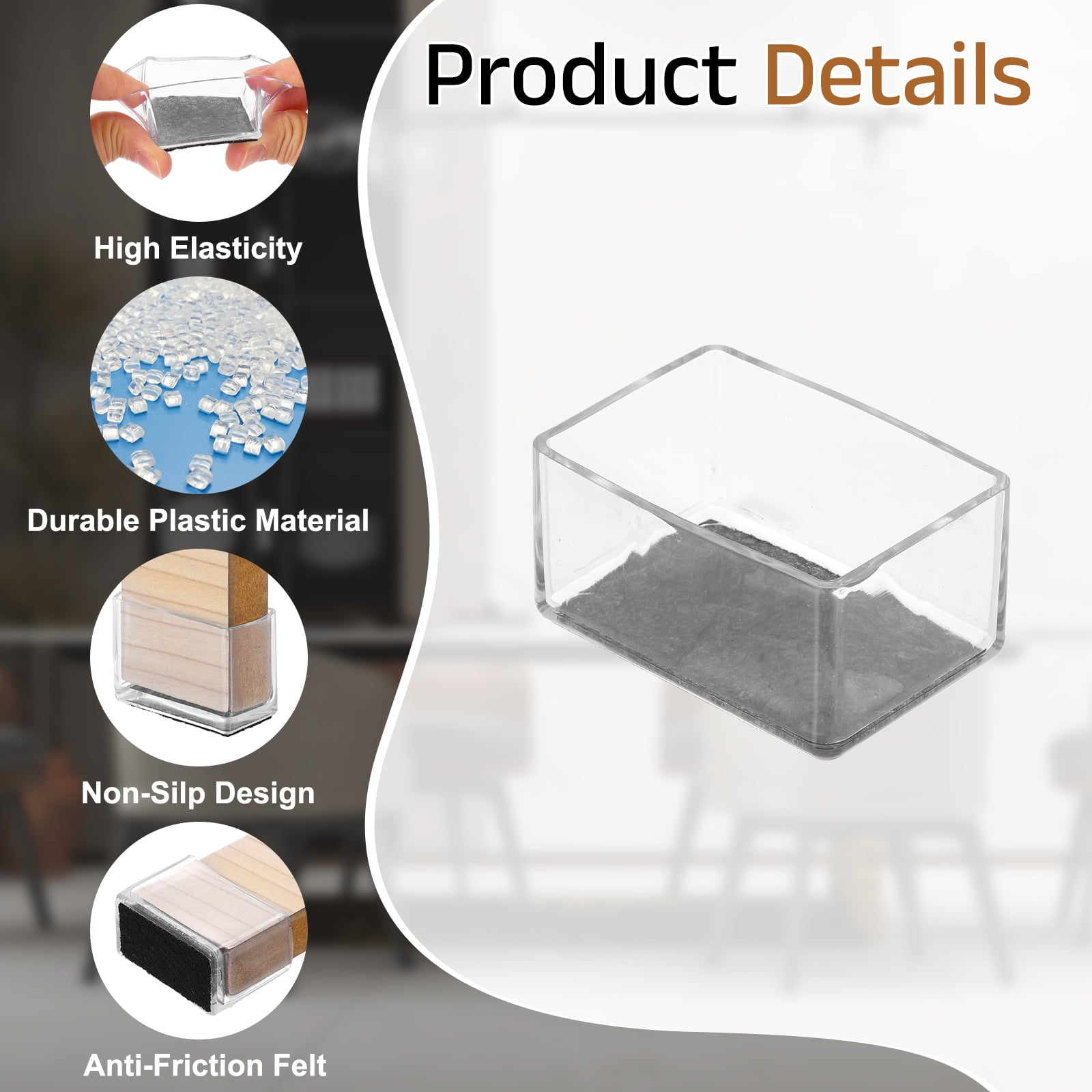 Uxcell 28Pcs Rectangle Chair Leg Protectors, 2.36x1.57" & Felt Furniture Chair Leg Cover Caps for Hardwood Floors Elastic Scratch Reduce Noise Covers Furniture Pads, Clear Black