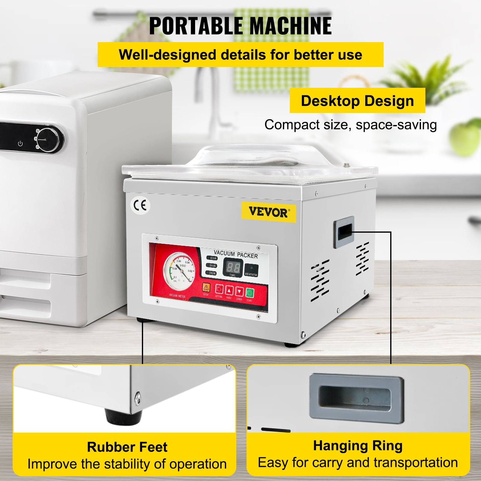 VEVOR Chamber Vacuum Sealer, DZ-260A 6.5 cbm/h Pump Rate, Excellent Sealing Effect with Automatic Control, Commercial Kitchen Foods Packaging Machine Used for Fresh Meats, Fruit Saver 110V