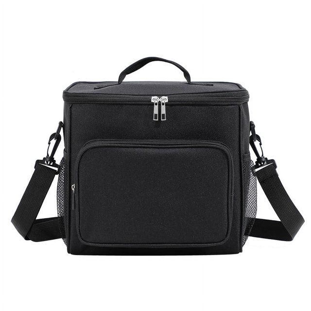 incubadora portátil de gran capacidad, bolsa de hielo para exteriores, bolsa de picnic, bolsa aislante bolso aislante negro de gran capacidad con cierre superior doble, asa superior y correa ajustable; bolsillo frontal con cremallera y bolsillos laterales de malla, pensado para camping, playa y conservación de alimentos en viajes.