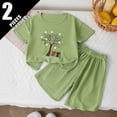 thumbnail image 2 of Odeerbi Niños Niñas Lindo Estampado Atlético Conjuntos Manga Corta Camiseta Pantalones Cortos Conjunto Suelto Ropa Deportiva Para 3-12 Años, 2 of 9