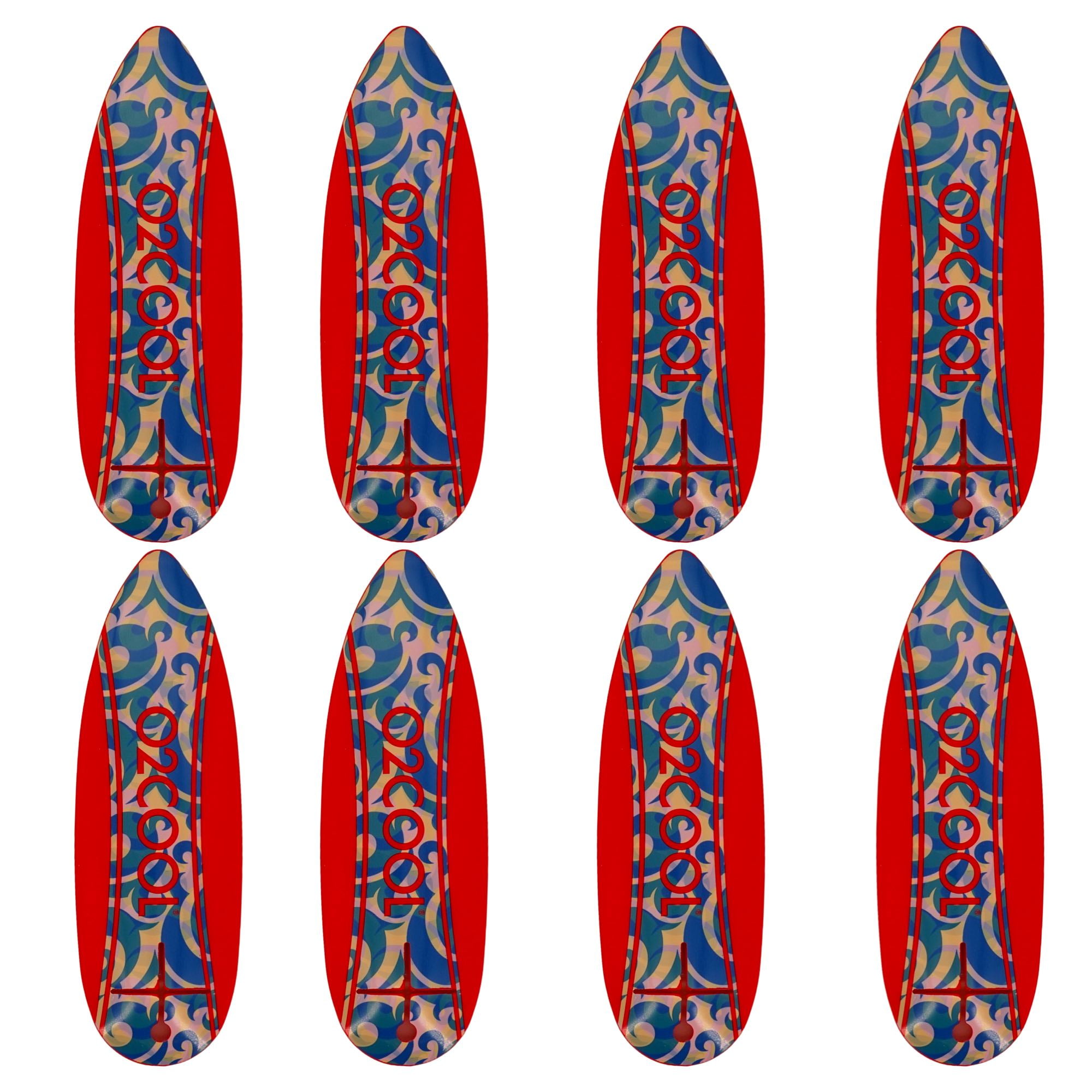 Surfboard Beach Towel Stakes, (2 Pack, Red and Blue, 8 Stakes Total