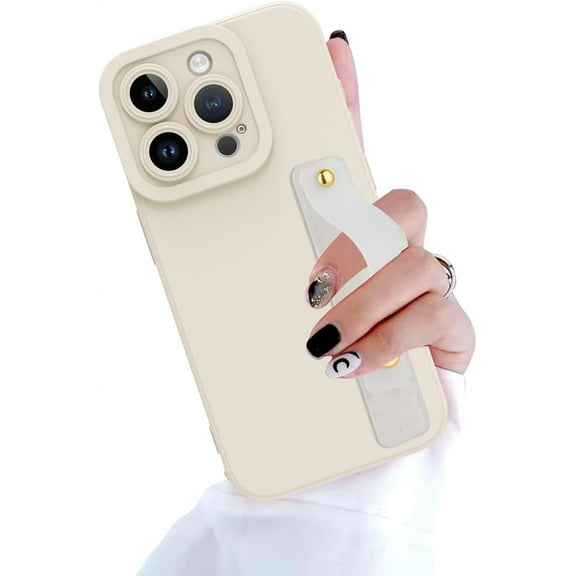 Wristband Case for iPhone 13 Pro Max, Flexible Silicone Phone Case with Wrist Strap Band, Matte Kickstand Slim Shockproof Case with Camera Protection for Women Girls, White