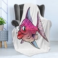 thumbnail image 4 of Fish Soft Flannel Fleece Throw Blanket, Cartoon Style Smiling Female Goldfish with Plump Lips Underwater Comic, Cozy Plush for Indoor and Outdoor Use, 50" x 70", Hot Pink Fuchsia Purple, by Ambesonne, 4 of 5