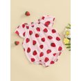 thumbnail image 5 of BemeyourBBs Newborn Baby Girl Bubble Romper Infant Baby Summer Clothes Loose Fit Strawberry Lemon Bow Print Crew Neck Flying Sleeve Bodysuit Jumpsuit Playsuit, 5 of 9