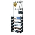 thumbnail image 4 of Hat 5 Tiers Metal Shoe Rack Hat Rack Adjustable Hall Tree with 16 Metal Hanger Hooks Side Cover for Entryway Bathroom Living Room Easy Assembly Black, 4 of 7