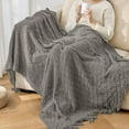 thumbnail image 4 of Holloyiver Knit Throw Blanket for Couch, Soft Knitted Blankets with Tassels Fringe 50" X 71", Decorative Lightweight Throws Blanket Farmhouse Bed Sofa Fall Outdoor, Gray, 4 of 8