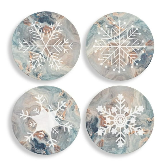 Set of 4 Drink Coasters with Holder Gift Christmas Snowflake Collection (Absorbent Ceramic Marble)