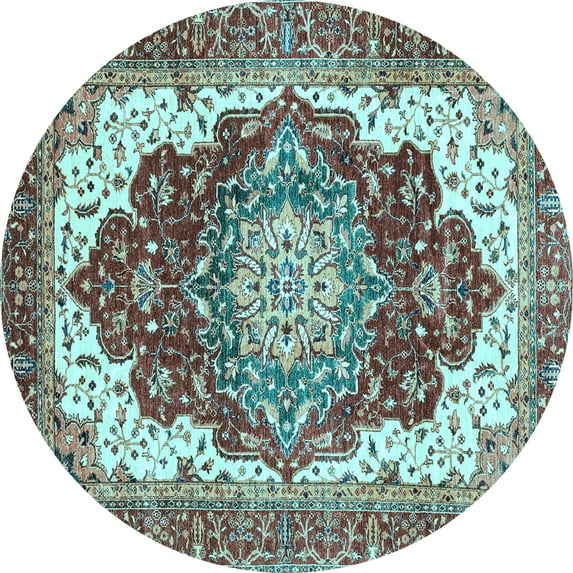 Ahgly Company Indoor Round Persian Light Blue Traditional Area Rugs, 5' Round