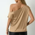 thumbnail image 4 of Elvqul Womens T Shirts Tops Summer Solid Color Brown Dressy Blouses for Juniors, 4 of 4