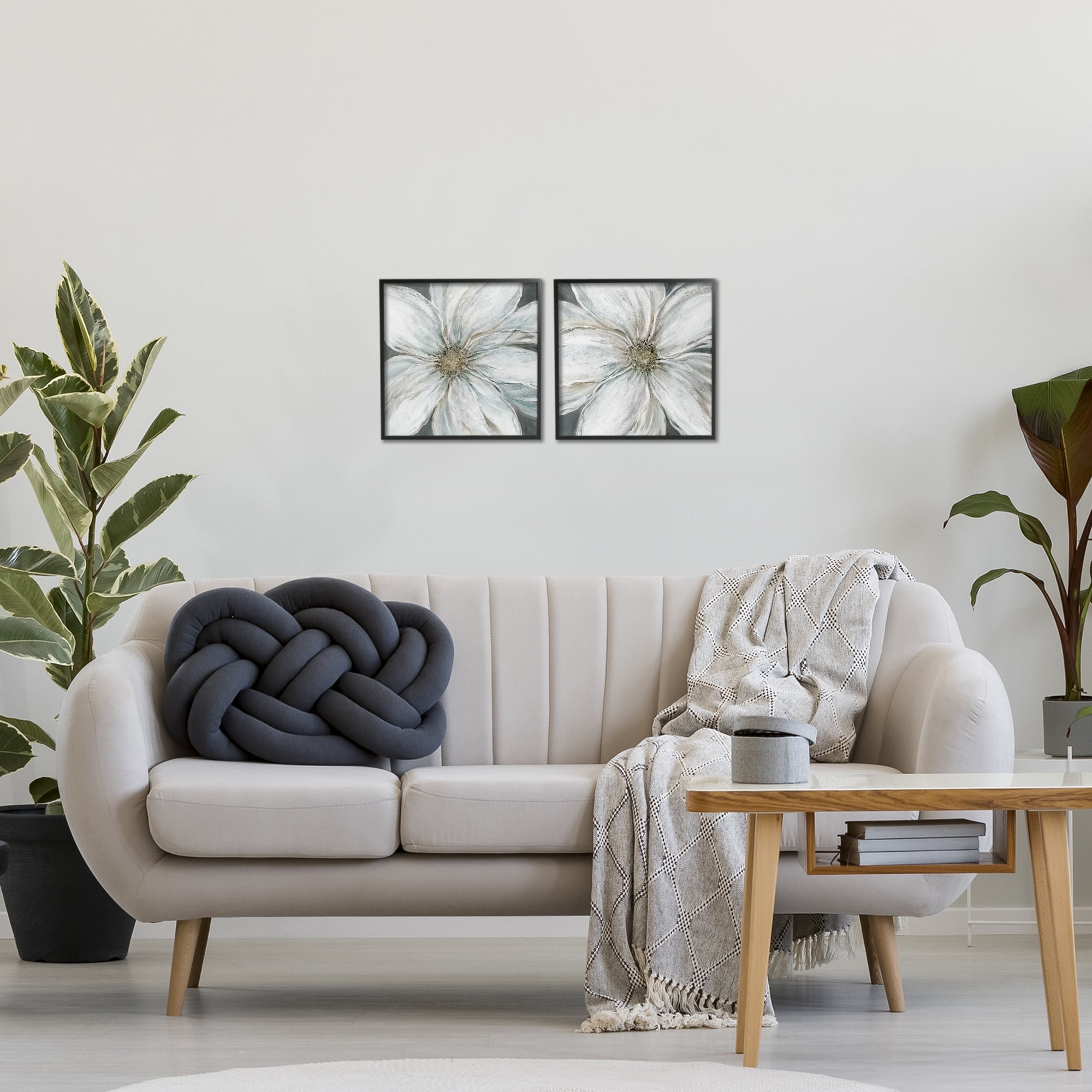 Stupell Industries Soft White Blossoms Closeup 2 Piece Black Framed Giclee Art Set, design by Carol Robinson