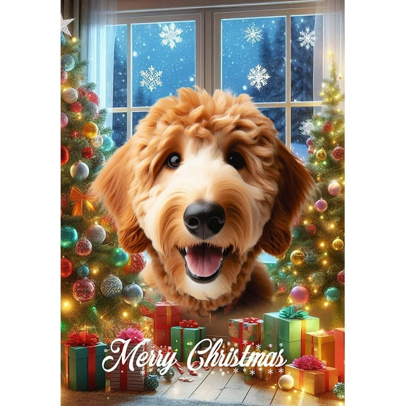 Goldendoodle Red - Best of Breed  Christmas Garden Flag 12" x 17"
