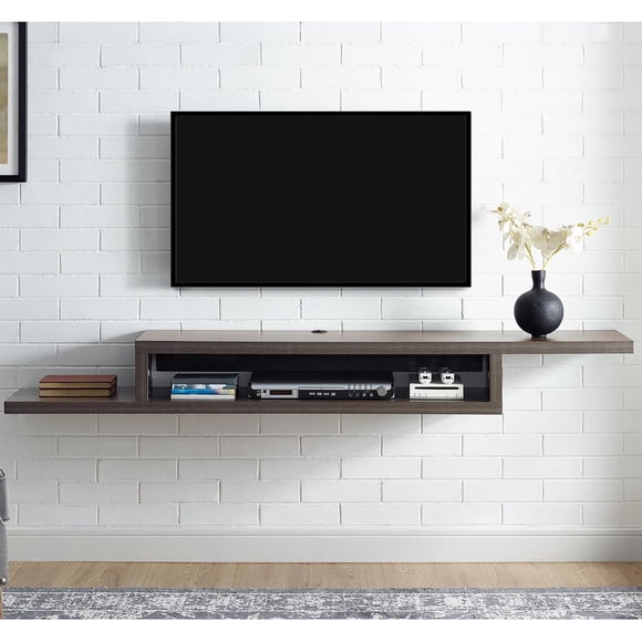 Asymmetrical Wall Mounted Wood TV Console Entertainment Center 72-inch Gray