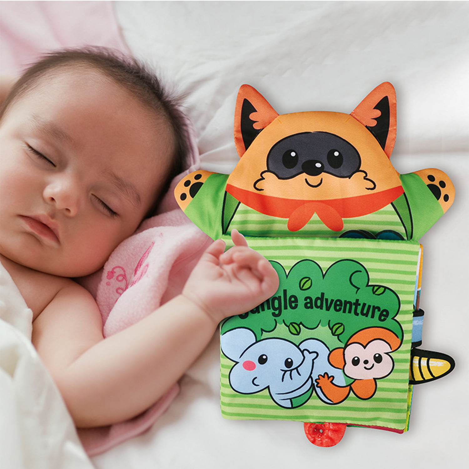 CUTE STONE Soft Baby Book & Ball Rattle Toys,Cloth Book with Crinkly Sounds,Animal Tail,Finger Puppet,Baby Rattle Set,Fun Interactive Toy,Touch and Feel Fabric Book Set for Baby Girls Boys Infant 