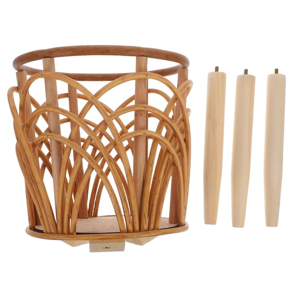 Hemobllo Rustic Wood Planter Basket on Standing Legs with Woven Rattan for Indoor Use