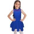 thumbnail image 1 of RUNQHUI Robe Justaucorps de Patinage Artistique pour Filles Enfants en Maille avec Strass pour Patinage à Roulettes Danse Bleu Royal 12, 1 of 7