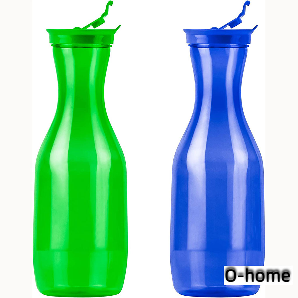 2 Large Water Carafes, Bottles with Flip Top Lid, 50 Oz Each, Plastic
