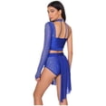 thumbnail image 2 of Runhomal Women's Two Pieces Lyrical Rhinestones Crop Top with Shorts Modern Dance Wear Royal Blue M, 2 of 7