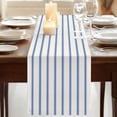 thumbnail image 3 of Navy Blue Striped 70 Inch Table Runner, Rustic Blue Stripe Modern Art Beige Farmhouse Dresser Scarf Cotton & Linen Tablerunner for Dining/Kitchen Island/Holiday Party Décor 13" x 70", 3 of 9