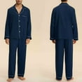 thumbnail image 3 of PRINxy Mens Loungewear Set Soft Comfy Pajama Sets Long Sleeve Lapel Button Up Shirts with Straight Pants 2 Piece Sleepwear Suit Navy M, 3 of 6