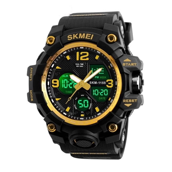 DESIGNICE Men'S Digital Sports Watch,Large Face Military Waterproof Watches for Men with Stopwatch Alarm Led Back Light Sports Watch,Gold
