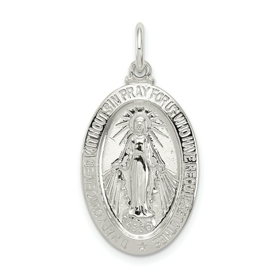 925 Sterling Silver Solid Polished Not engraveable Miraculous Medal Pendant Necklace 30x16mm Wide Pendant for Women