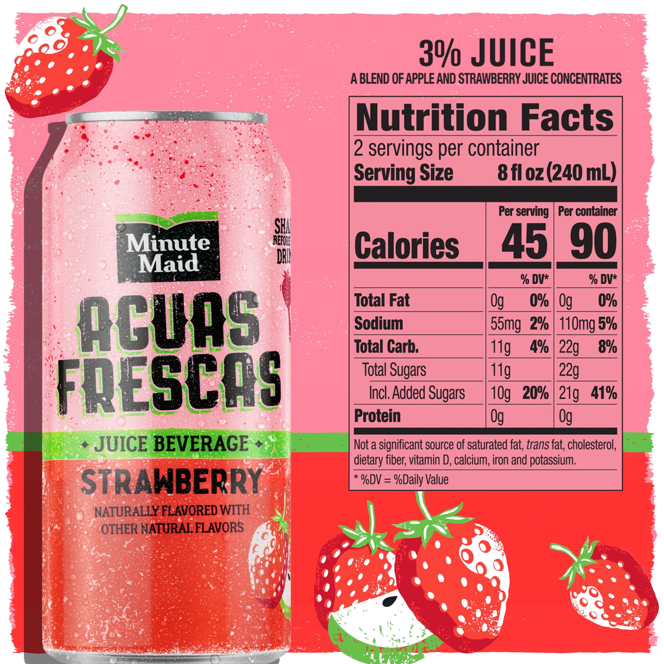 Minute Maid Aguas Frescas Strawberry Fruit Juice, 16 fl oz Can