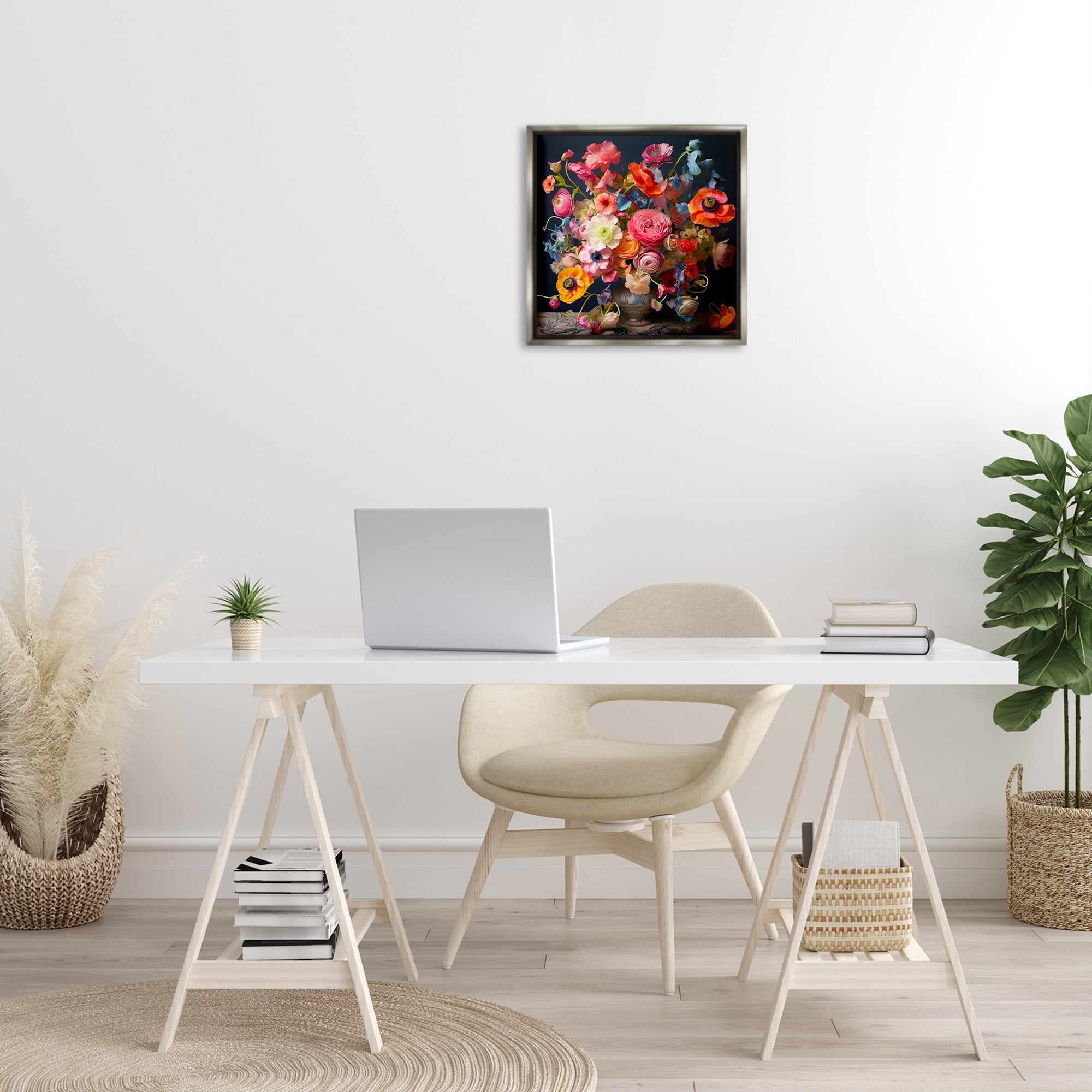 Stupell Industries Mixed Full Bouquet Botanical & Floral Painting Gray Floater Framed Art Print Wall Art, 18 x 18