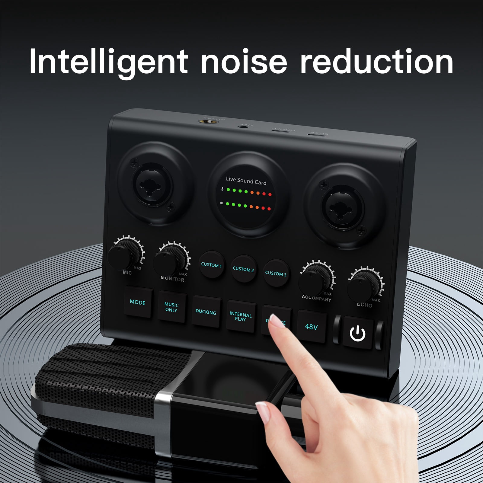 48V Phantom Power Live Sound Card Streaming DJ Controller Mixer Voice Podcast Live Streaming Kit