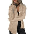 thumbnail image 2 of Women'S Sequins Long Sleeve Collared Shirt Button Down Open Front Shirt Loose Blouses Shirst Tops Champagne Color XXL, 2 of 8