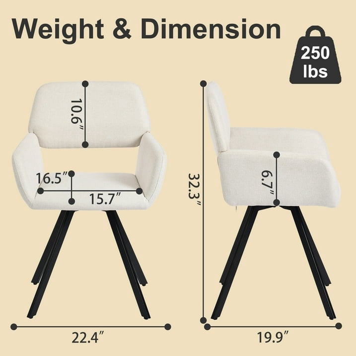 Homy Casa Swivel Dining Side Chair Set of 2, Fabric Armchair Vanity Chair, Beige