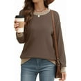 thumbnail image 7 of SOMER Long Sleeve Shirts for Women, Trendy Crew Neck Sweatshirt for Women, Cotton Cute Basic Tees for Women, Color Block Casual Womens Fall Tops Soft Comfy, 7 of 7